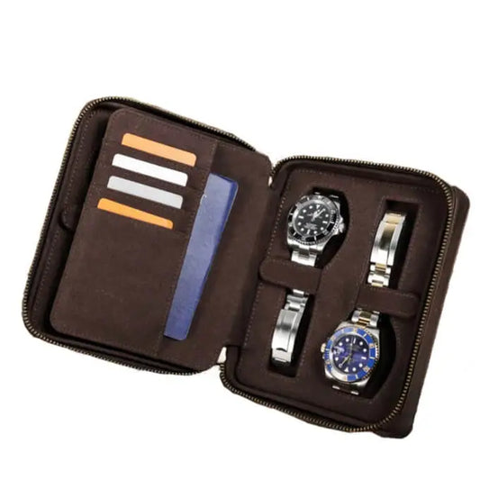 4 Watch Luxury Leather Travel Portable Watch Box-4