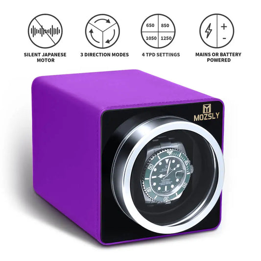 Luxury Watch Winder Box for Rolex-Purple Leather-Mozsly
