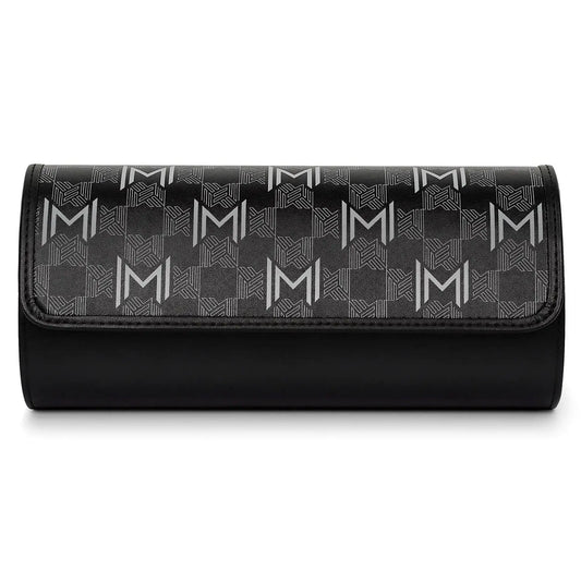 MOZSLY Watch Roll Travel Case 3 Slots - Black Retro Prints -- Mozsly