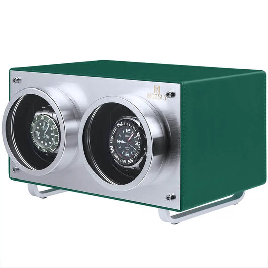 MOZSLY® Double Watch Winder - Green Leather -- Mozsly