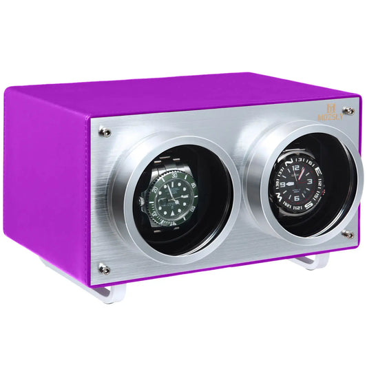 MOZSLY® Double Watch Winder - Purple Leather -- Mozsly