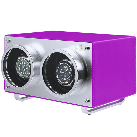 MOZSLY® Double Watch Winder - Purple Leather -- Mozsly