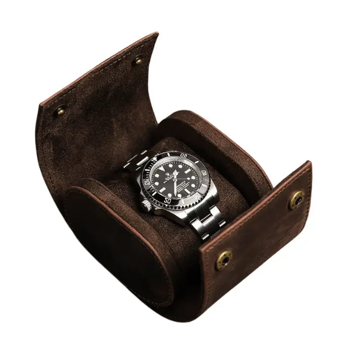 Luxurious Handmade Leather Watch Travel Case with Velvet