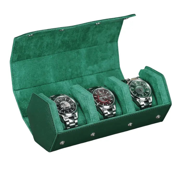 Genuine Leather 3 Slots Travel Watch Storage Box Luxury Roll Watch Display  Case