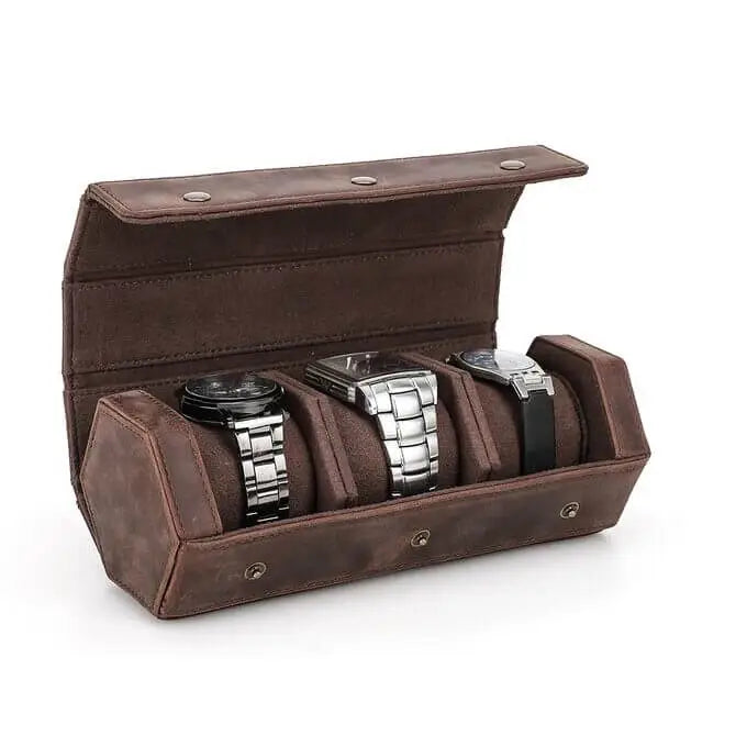 Watch Roll Travel Case - Handmade Leather Watch Rolls Box for Man - Travel  Watch Roll with Velvet to Protection - Watch Roll Organizer to Home Secure