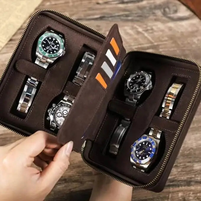 4 Watch Luxury Leather Travel Portable Watch Box-2
