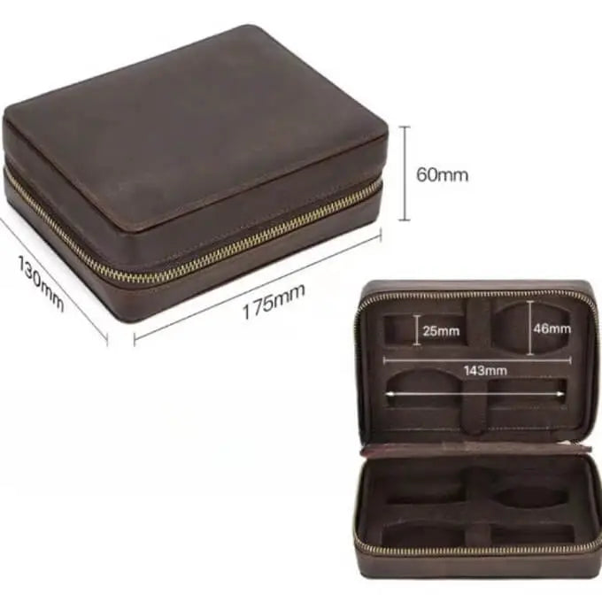 4 Watch Luxury Leather Travel Portable Watch Box-3