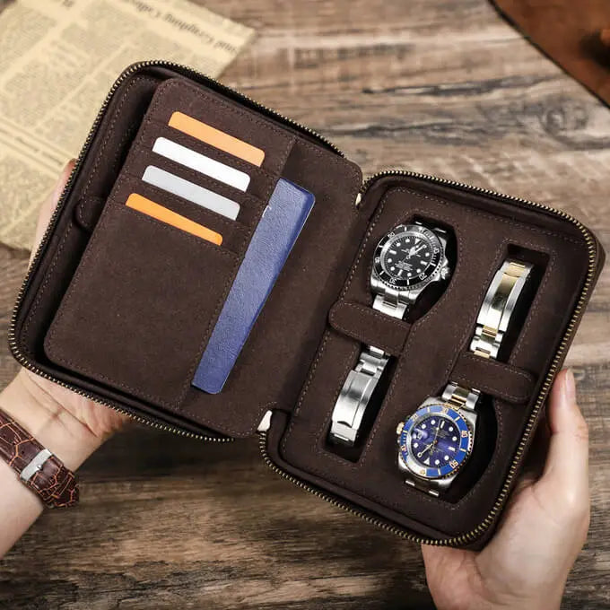 4 Watch Luxury Leather Travel Portable Watch Box-5