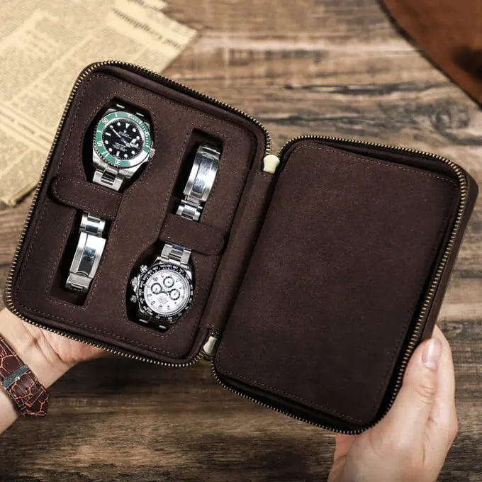 4 Watch Luxury Leather Travel Portable Watch Box-6