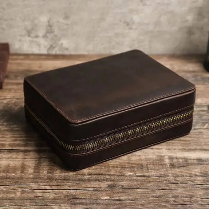 4 Watch Luxury Leather Travel Portable Watch Box-7