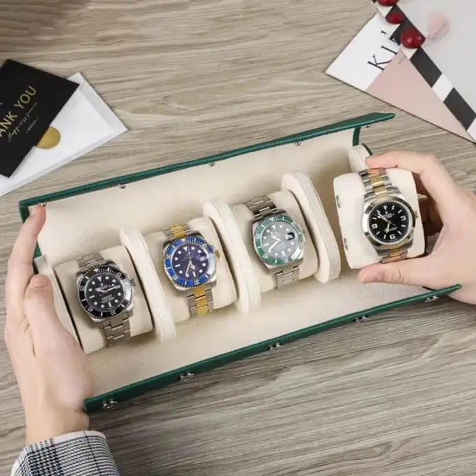 Genuine Leather Watch Roll 4-Slot Travel Case-4
