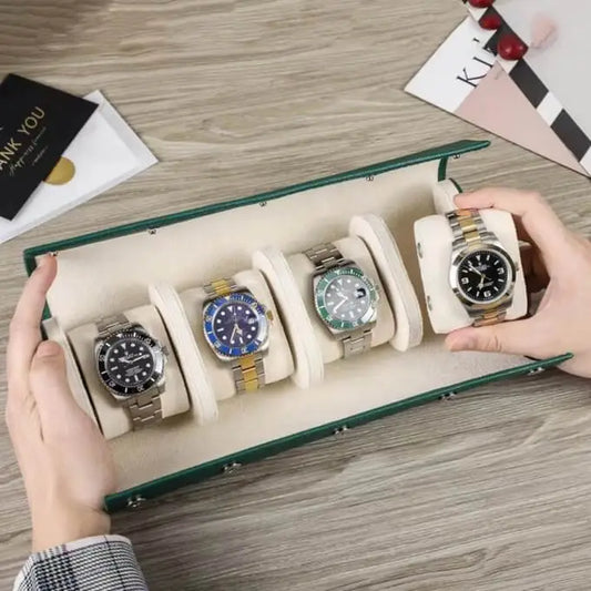 Genuine Leather Watch Roll 4-Slot Travel Case-4