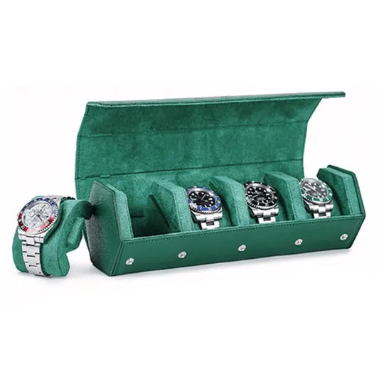 Luxury Man Travel Green Watch Roll-4 Slots-1