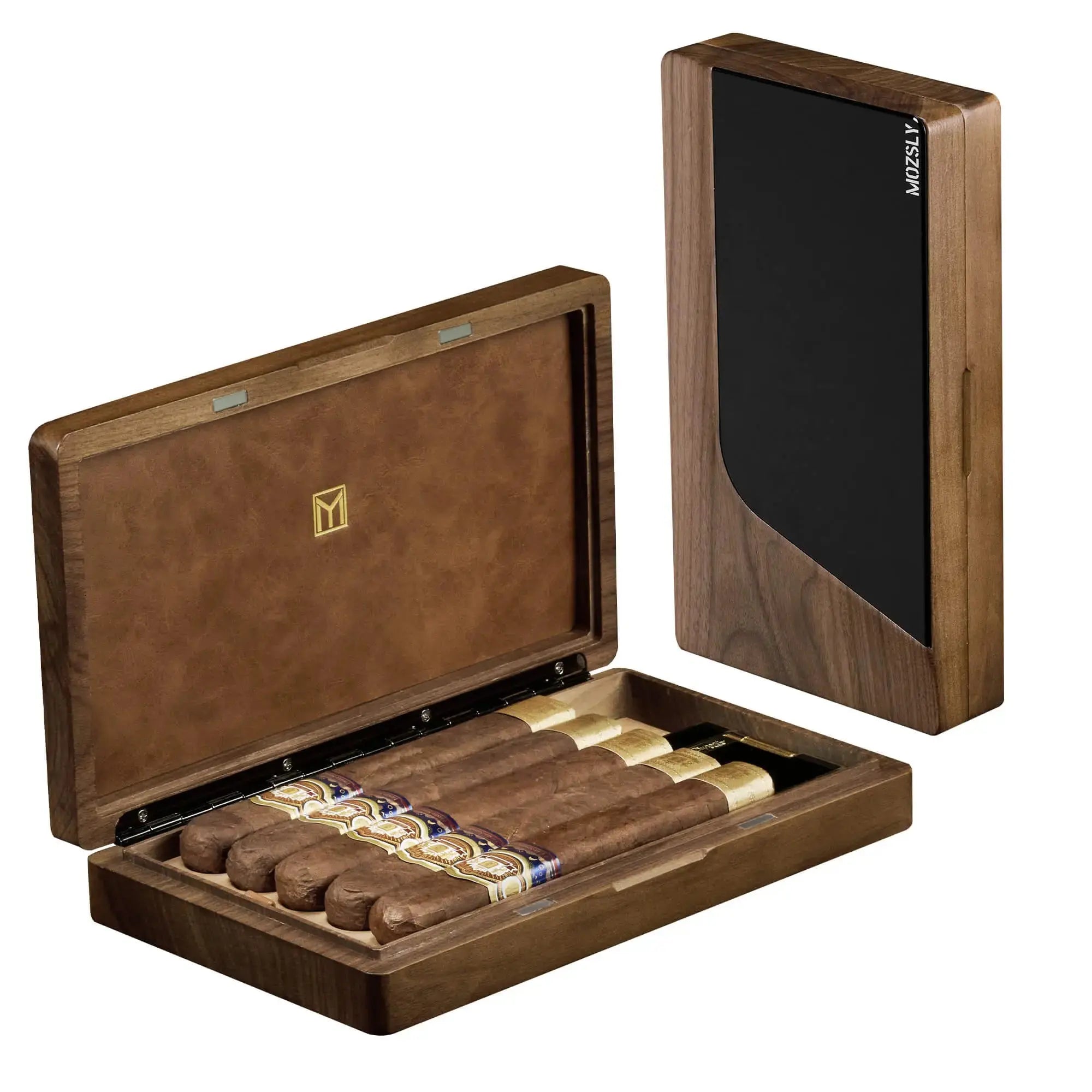 MOZSLY Portable Walnut Wood Cigar Box -- MOZSLY