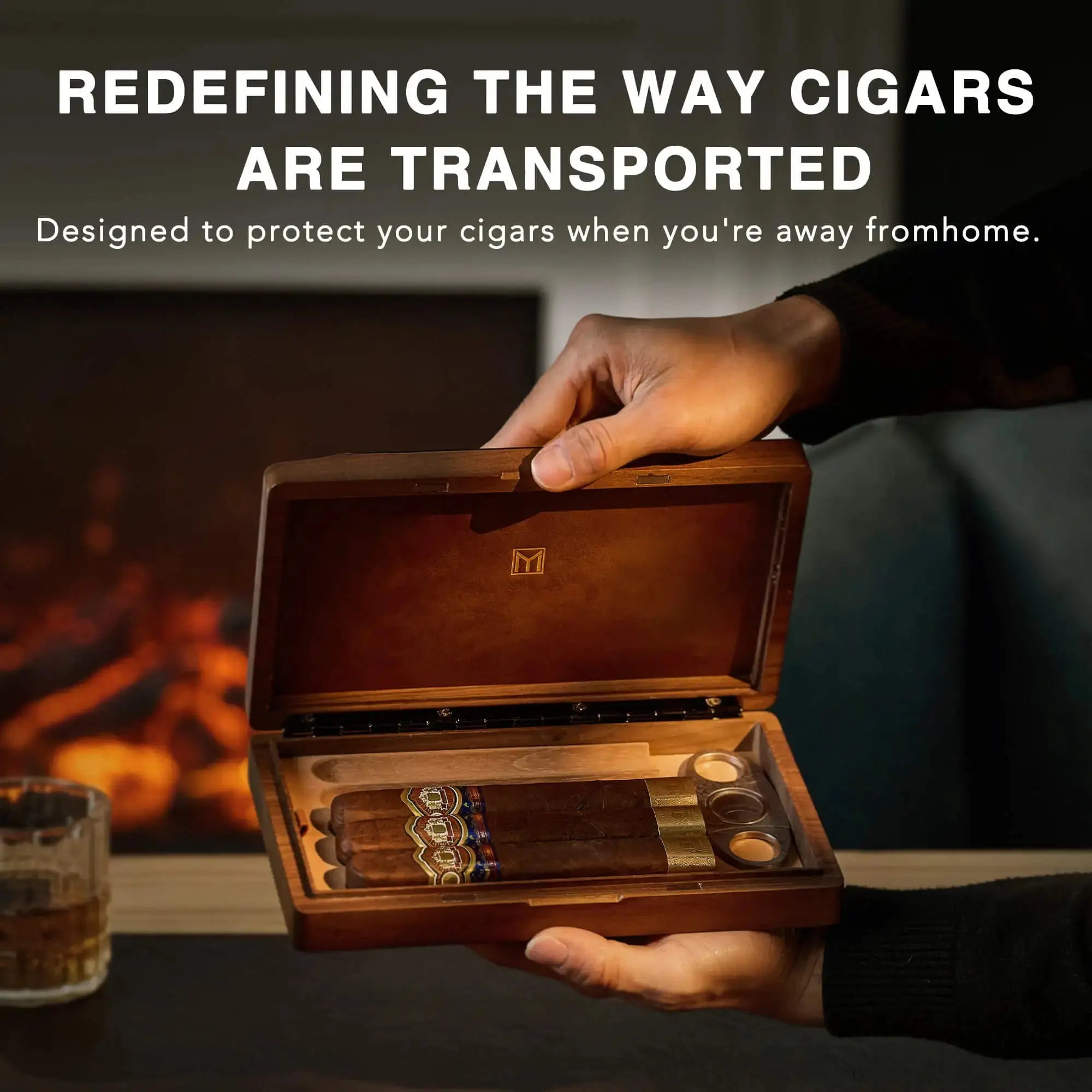 MOZSLY Portable Walnut Wood Travel Cigar Humidor Box-Capo Series Hình sản phẩm phụ