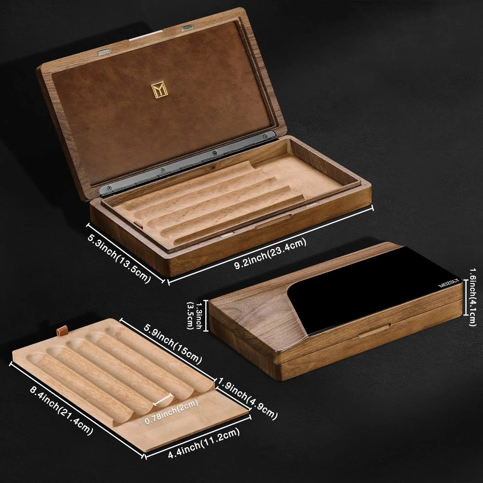 MOZSLY Portable Walnut Wood Cigar Box -- MOZSLY