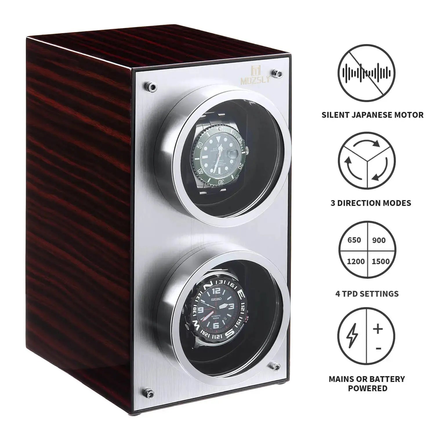 MOZSLY® Double Watch Winder - Black Wood Box Piano Paint Secondary image