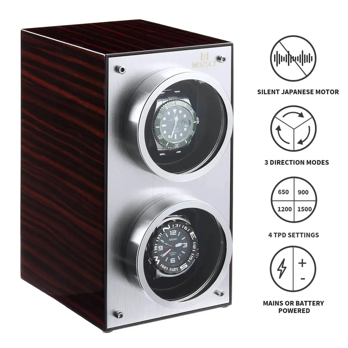 MOZSLY® Black Wood Watch Winder - Double Watch Box