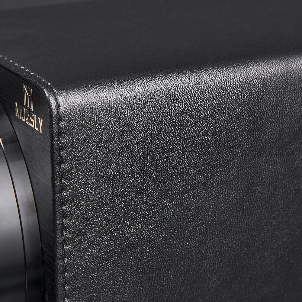 MOZSLY® Black Knight Single Watch Winder - Black Leather -- MOZSLY