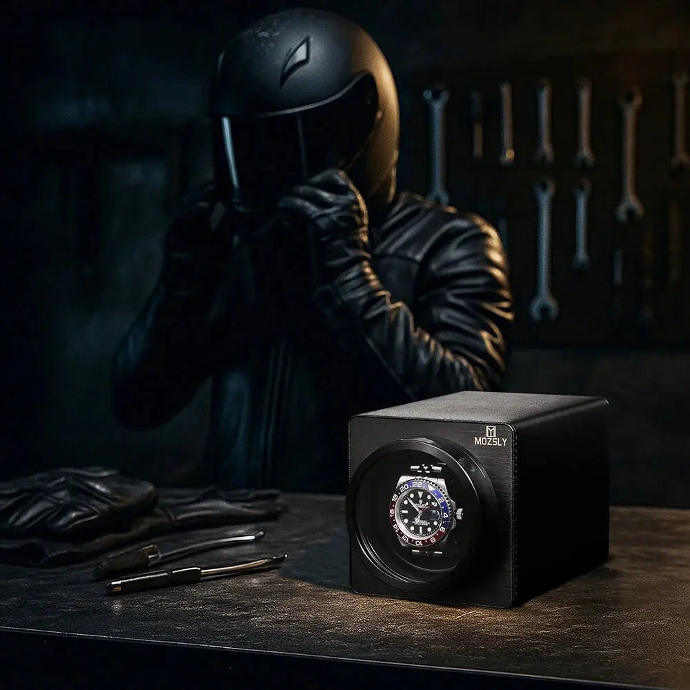 MOZSLY® Black Knight Single Watch Winder - Black Leather -- MOZSLY