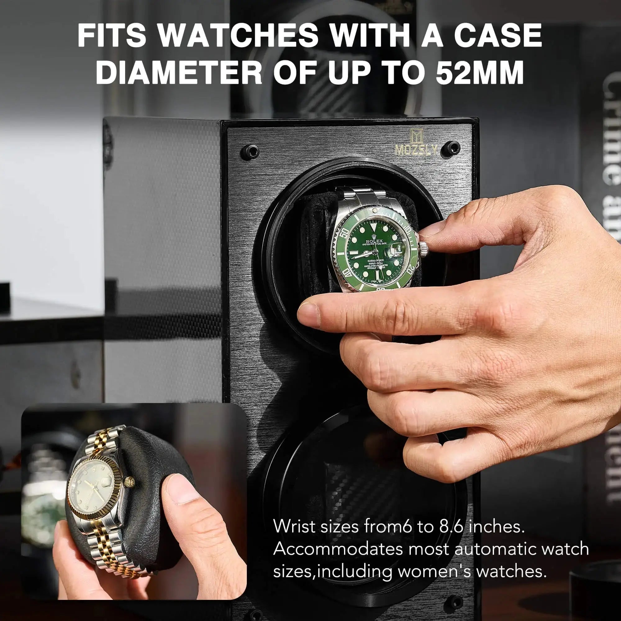 MOZSLY® Black Knight Double Watch Winder -Black Carbon Brazed Piano Paint_06