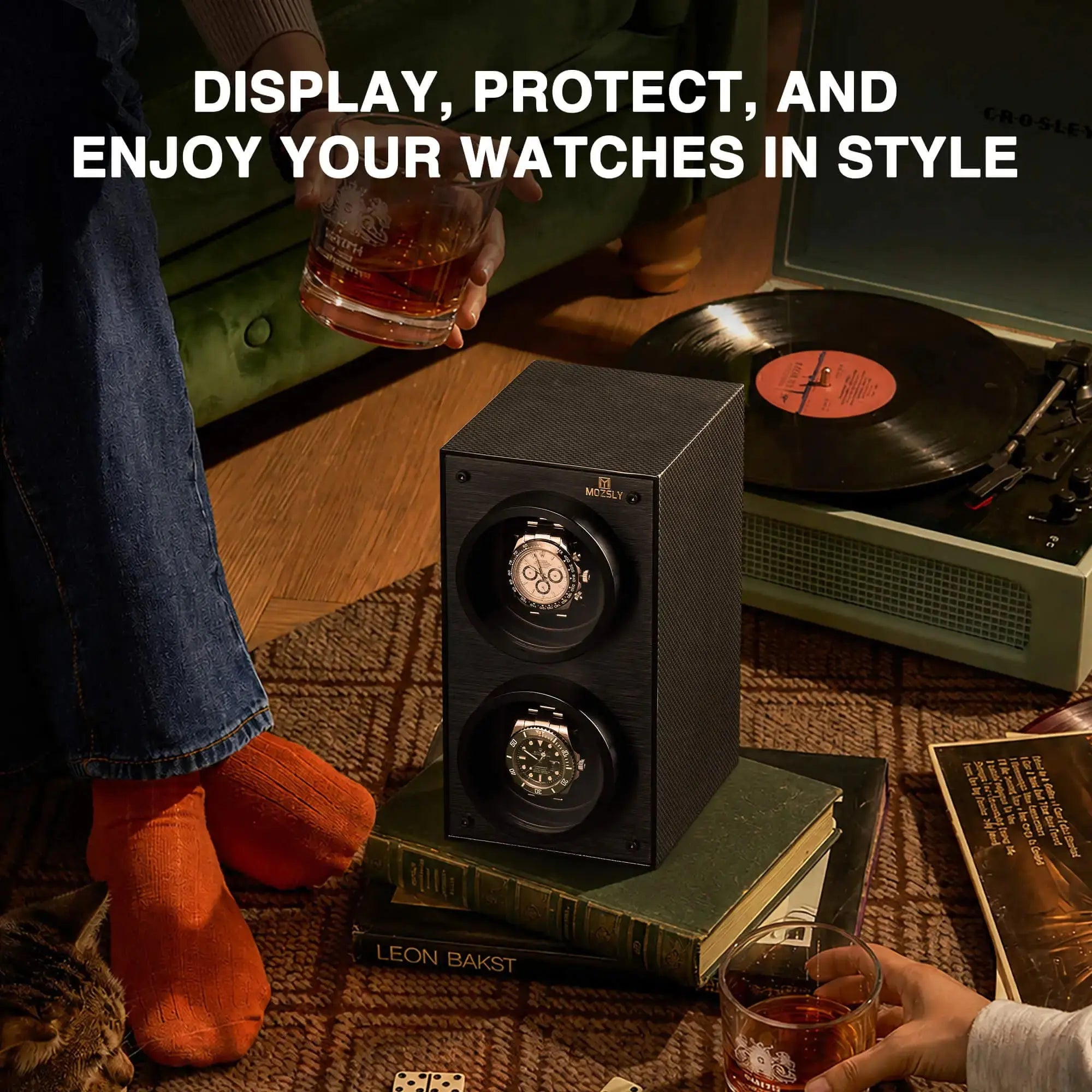 MOZSLY® Black Knight Double Watch Winder -Black Carbon Brazed Piano Paint_08