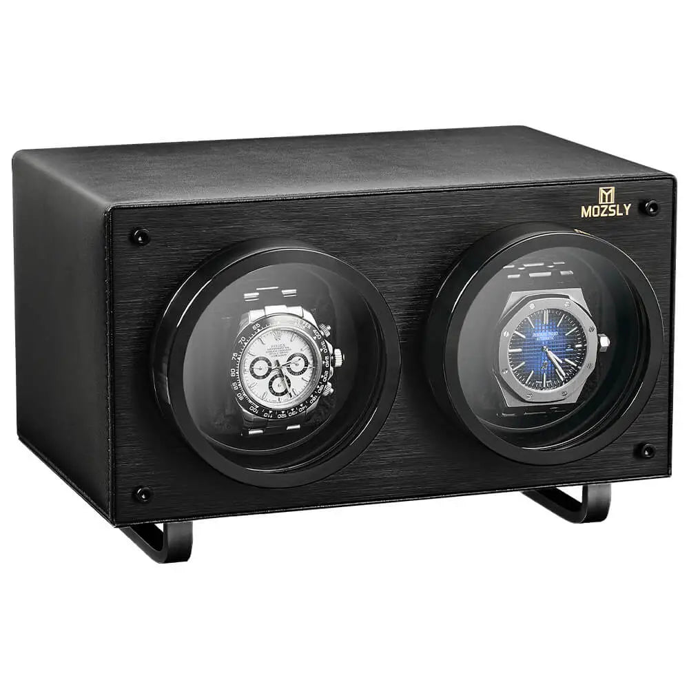 MOZSLY® Black Knight Double Watch Winder - Black Leather -- MOZSLY
