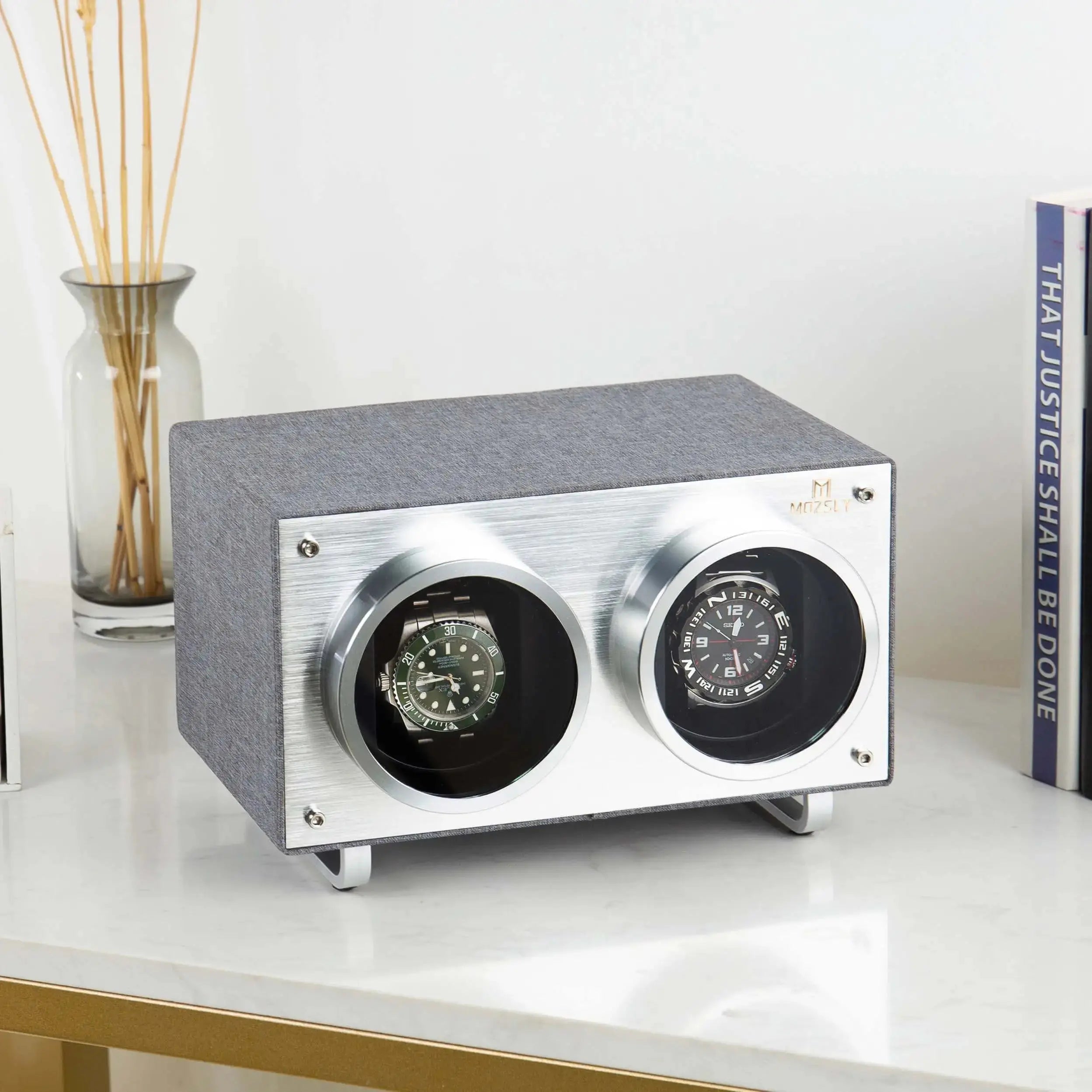 Mcbazel Dubbele Automatische Horlogeopwinder Doos, Automatische Horloge Display Opberg Rotatie Polshorloge Doos met 2 Sleuven - Bruin Mcbazel Dubbele Automatische Horlogeopwinder Doos, Automatische Horloge Display Opberg Rotatie Polshorloge Doos met 2 Sleuven - Bruin
