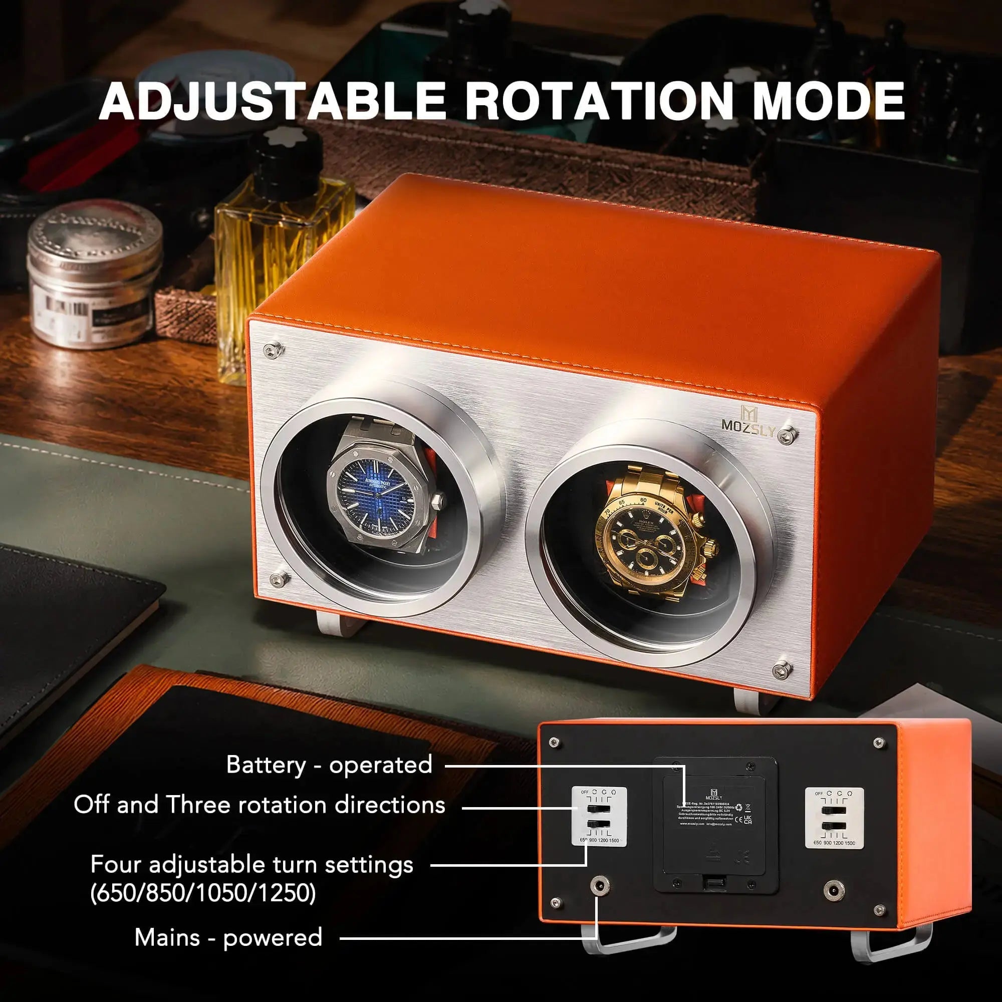 MOZSLY® Double Watch Winder -Orange Leather_04