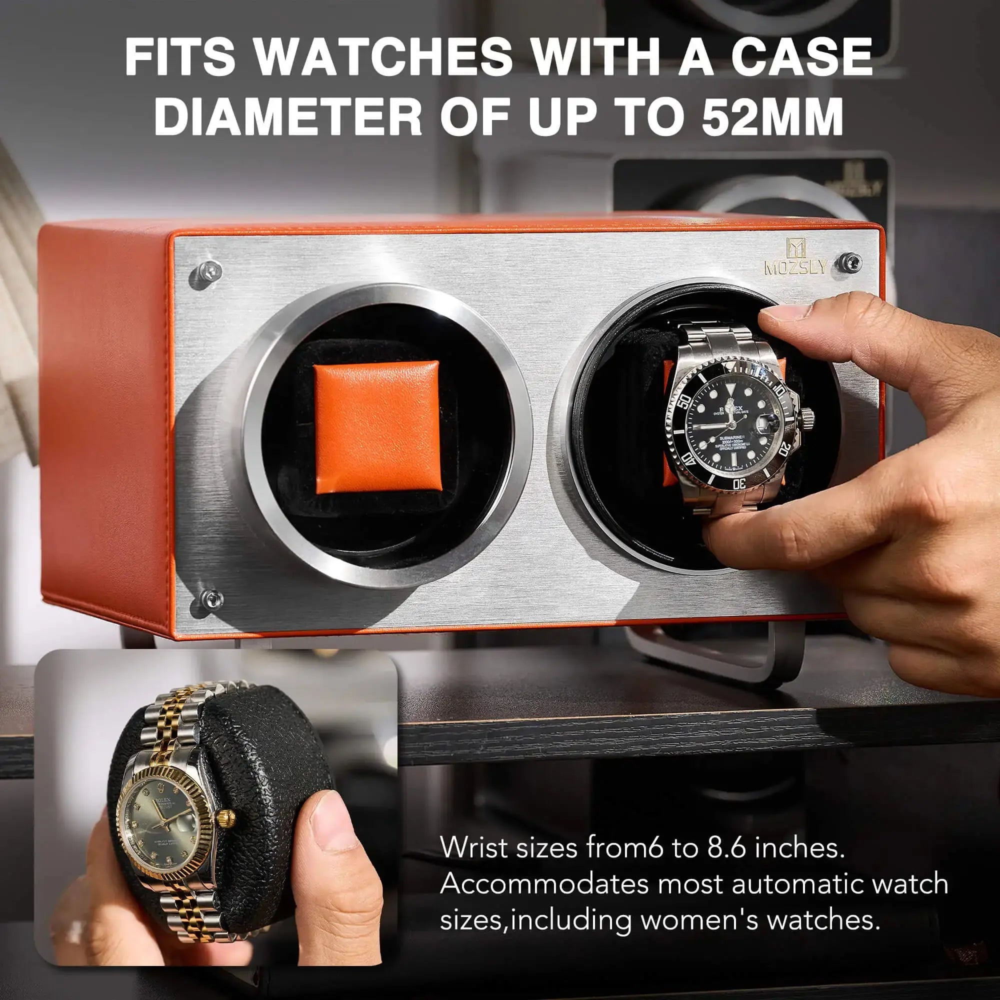 Orange Leather Double Watch Winder | MOZSLY