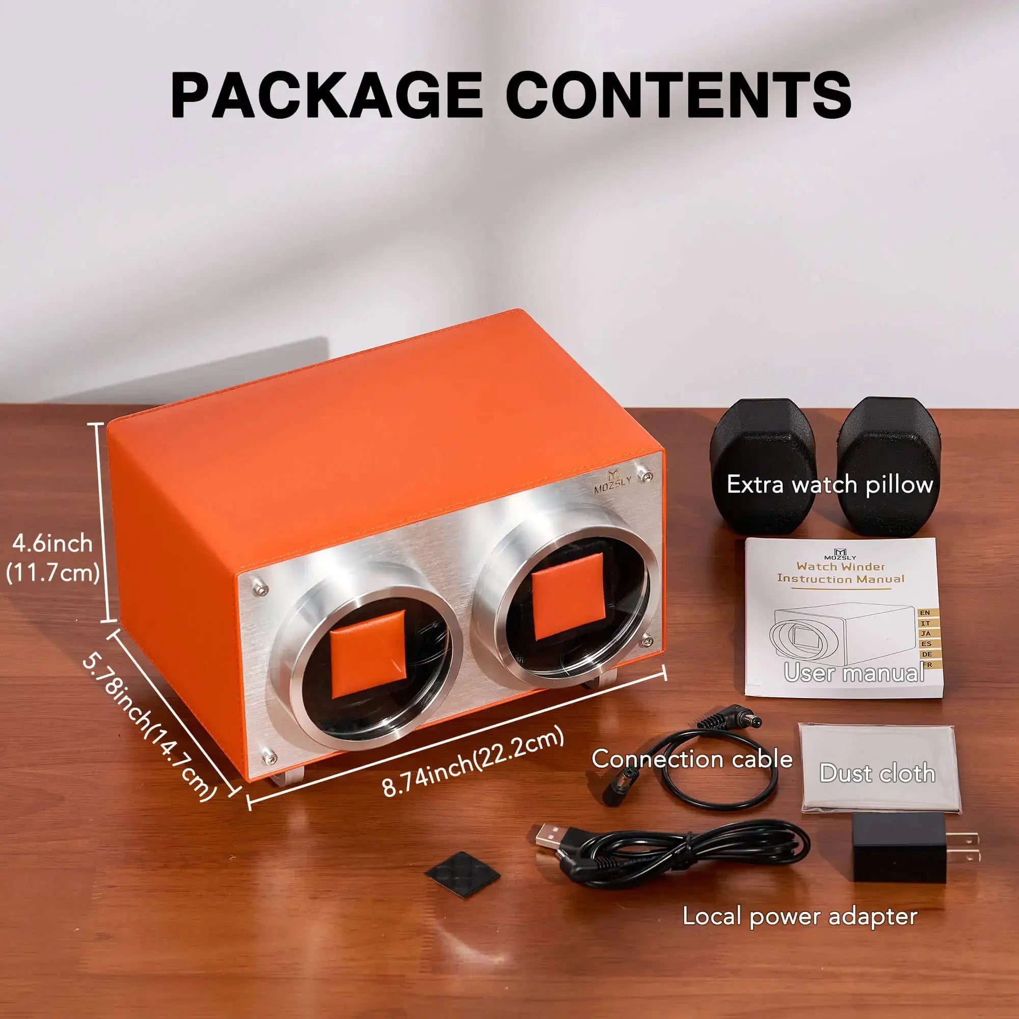 MOZSLY® Double Watch Winder -Orange Leather_07