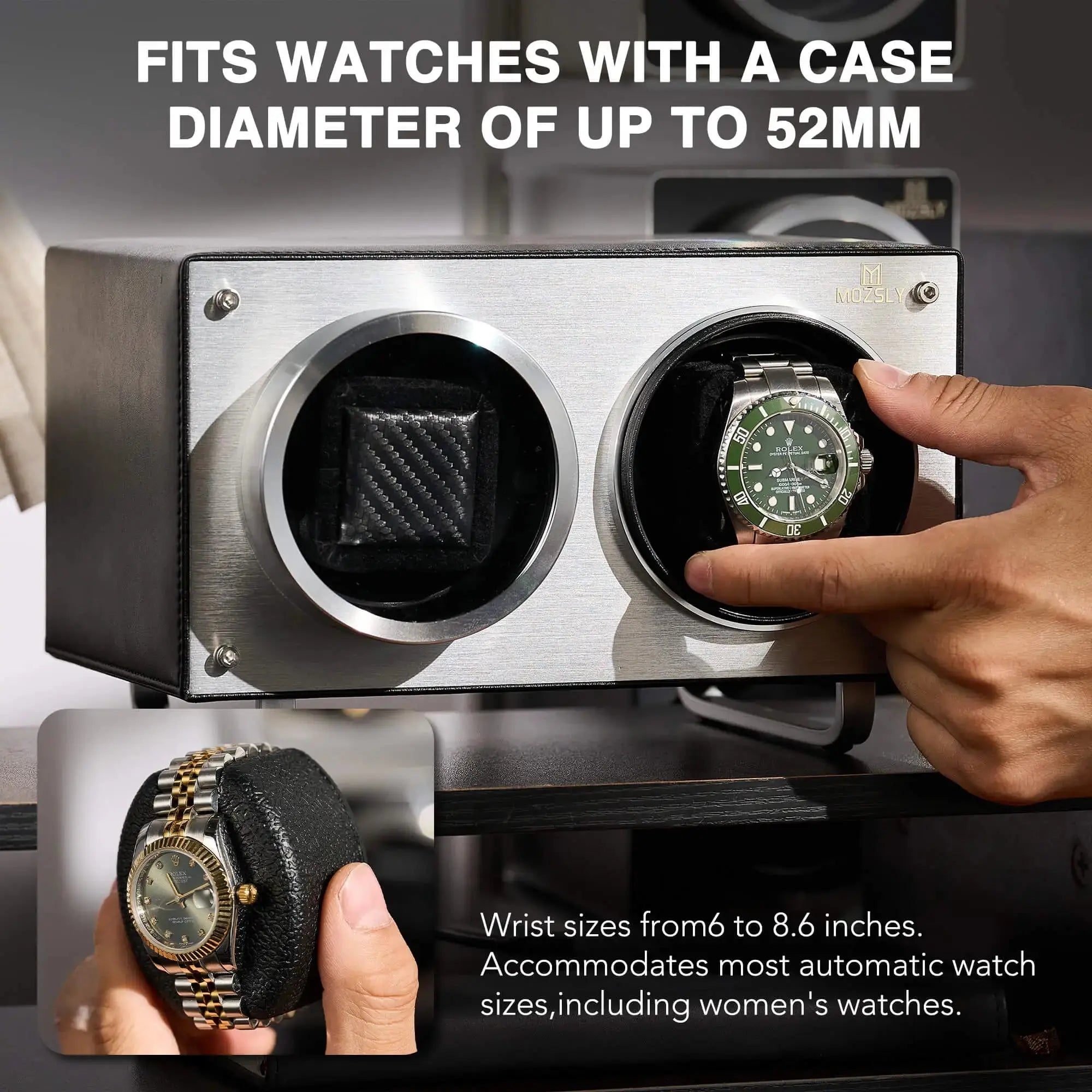 MOZSLY® Double Watch Winder - Black Leather_06