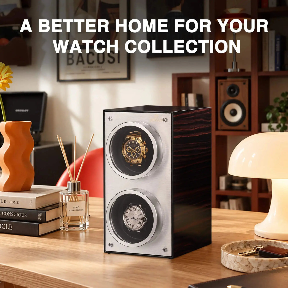 MOZSLY® Black Wood Watch Winder - Double Watch Box