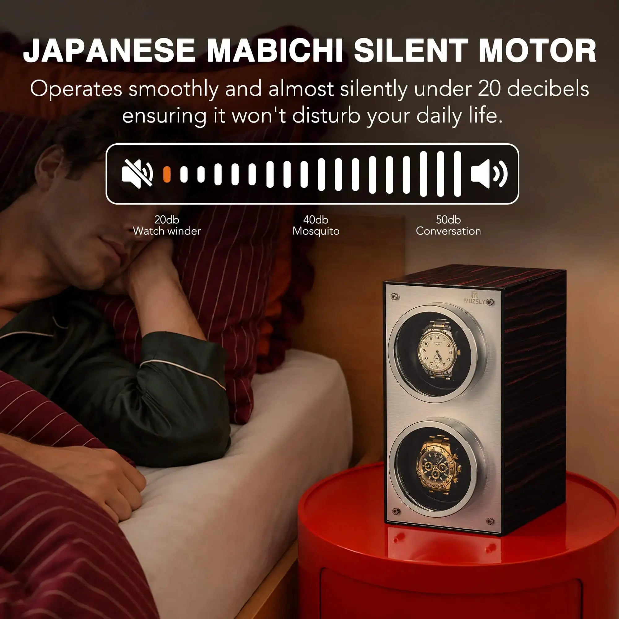 MOZSLY® Double Watch Winder - Black Wood Box Piano Paint_03