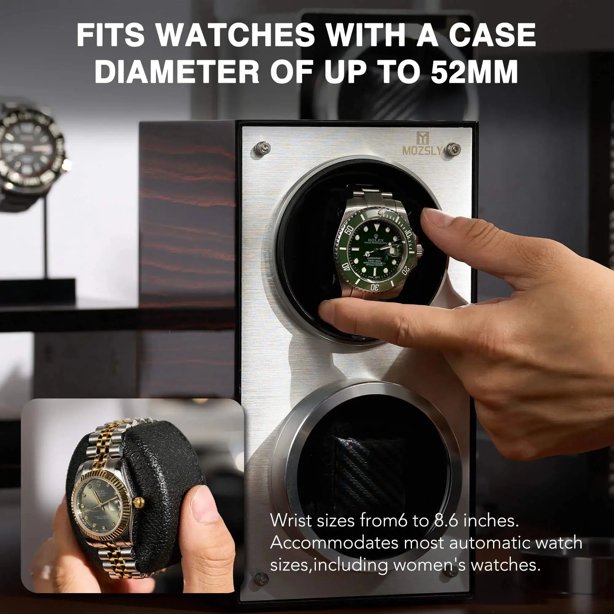 MOZSLY® Double Watch Winder - Black Wood Box Piano Paint_06