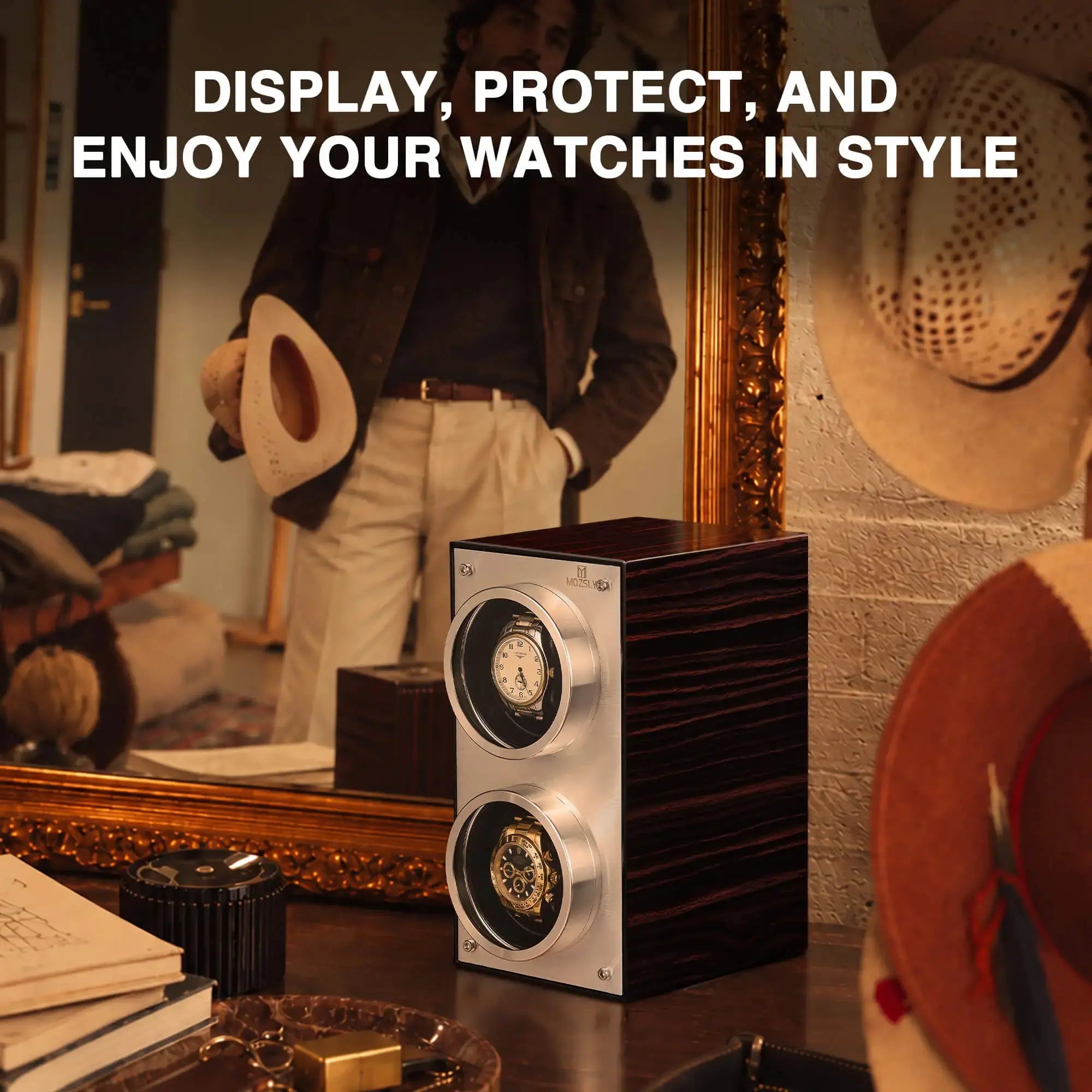 MOZSLY® Double Watch Winder - Black Wood Box Piano Paint_08