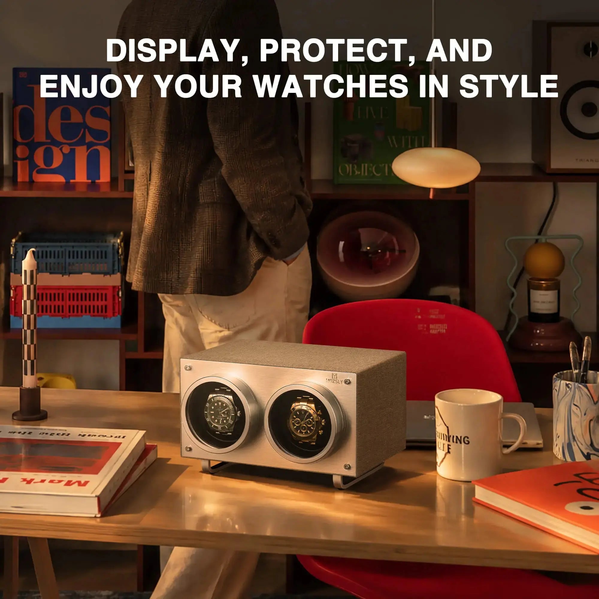 MOZSLY® Double Watch Winder - Gray  Polyester_08