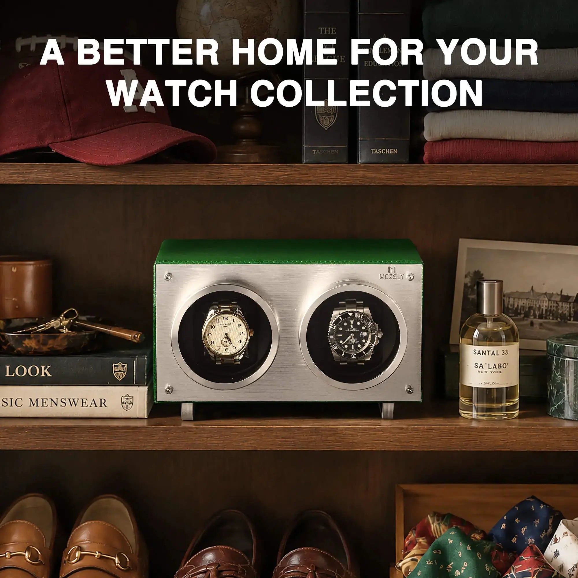 MOZSLY® Double Watch Winder - Green Leather Secondary image