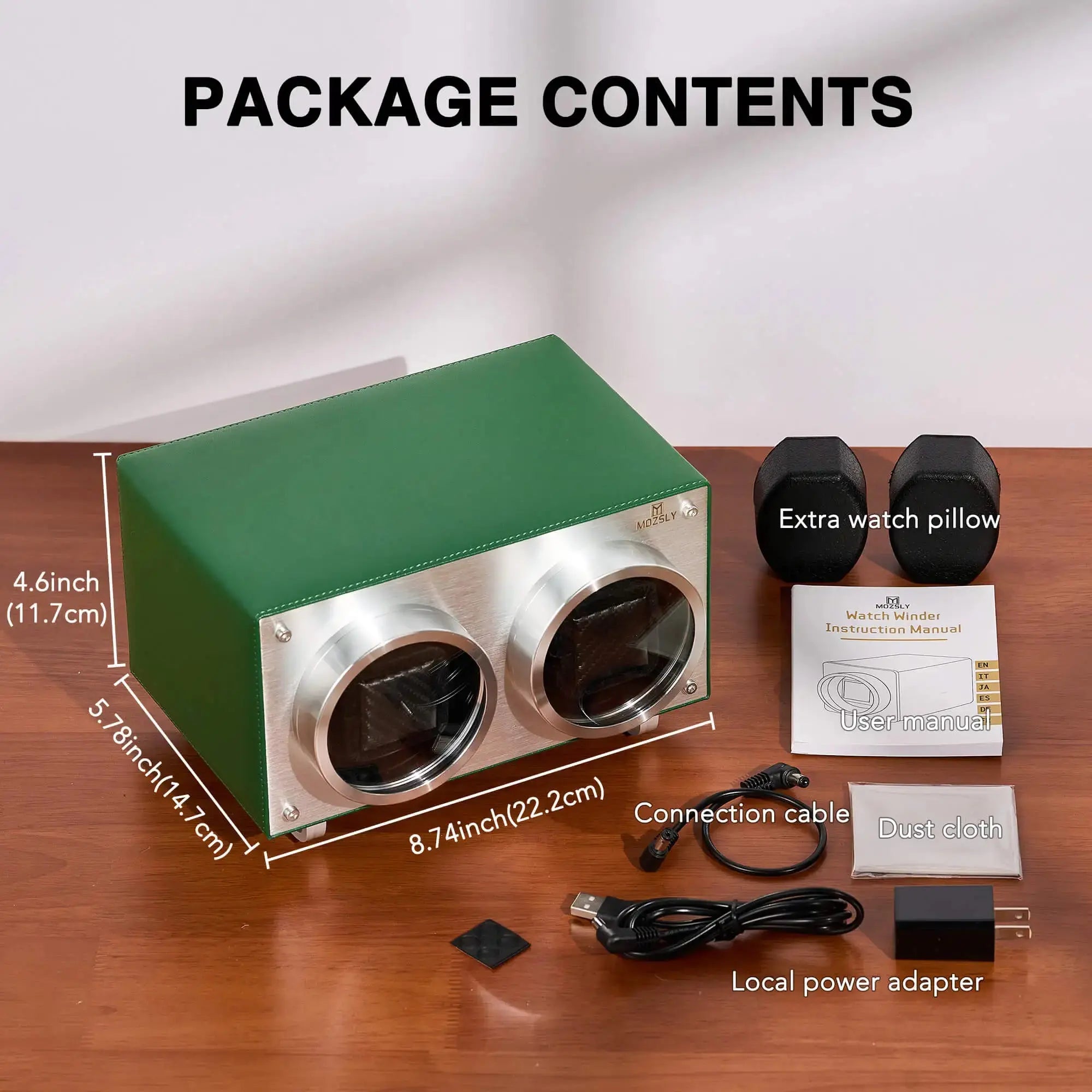 MOZSLY® Double Watch Winder - Green Leather_07