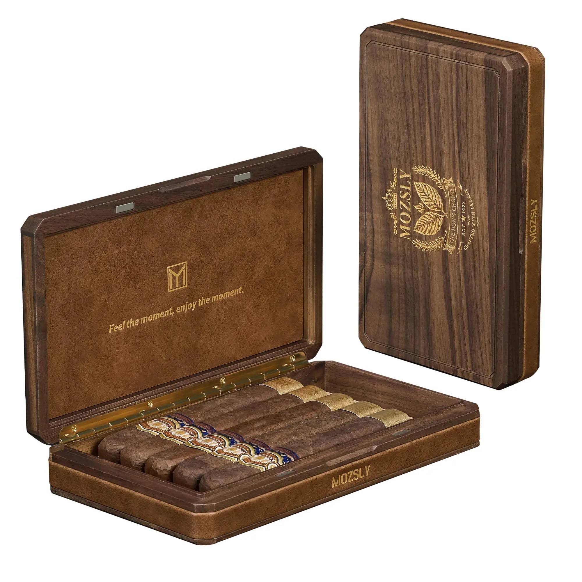 MOZSLY Portable Walnut Wood Travel Cigar Humidor Box-The Don Series MOZSLY Main image