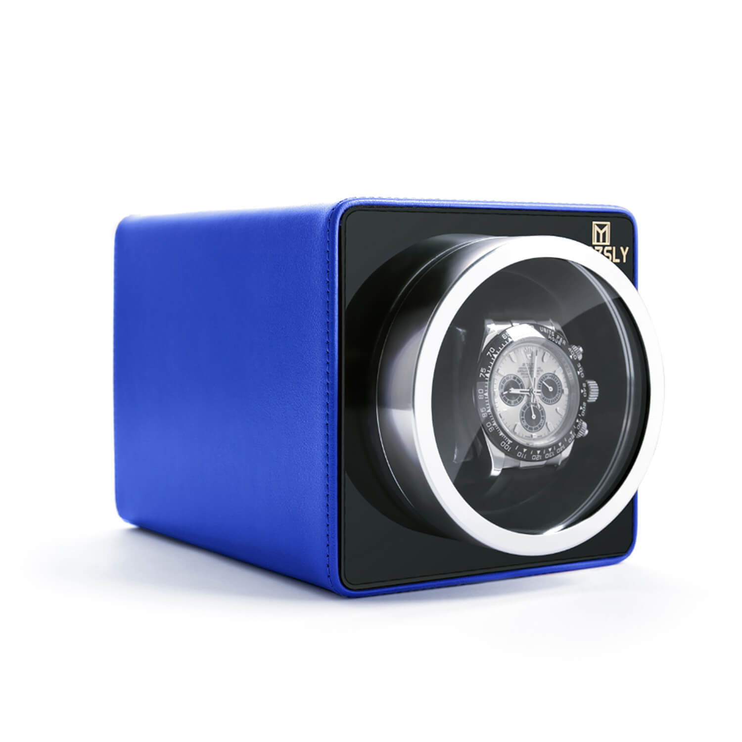 MOZSLY® Single Watch Winder - Blue Leather Main image