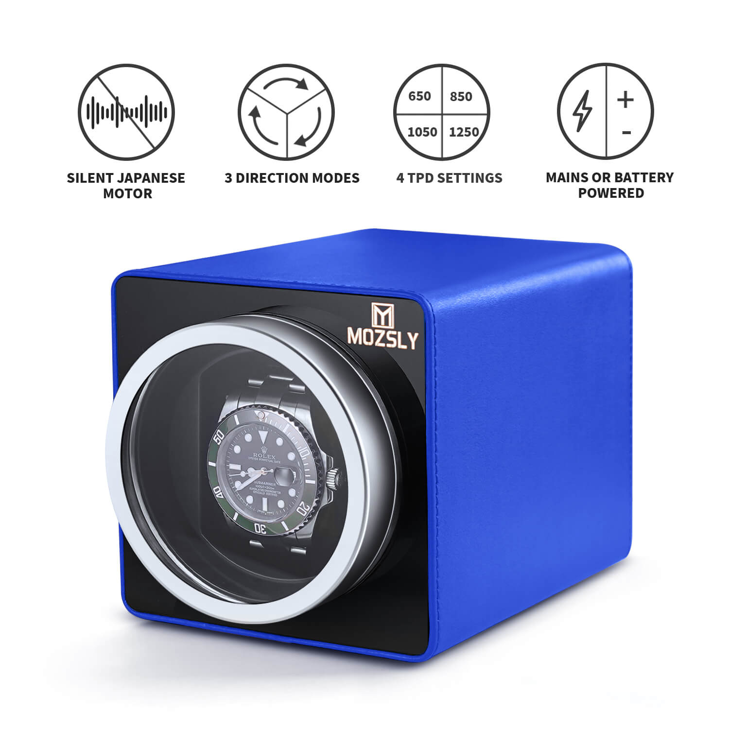 MOZSLY® Single Watch Winder - Blue Leather Secondary image