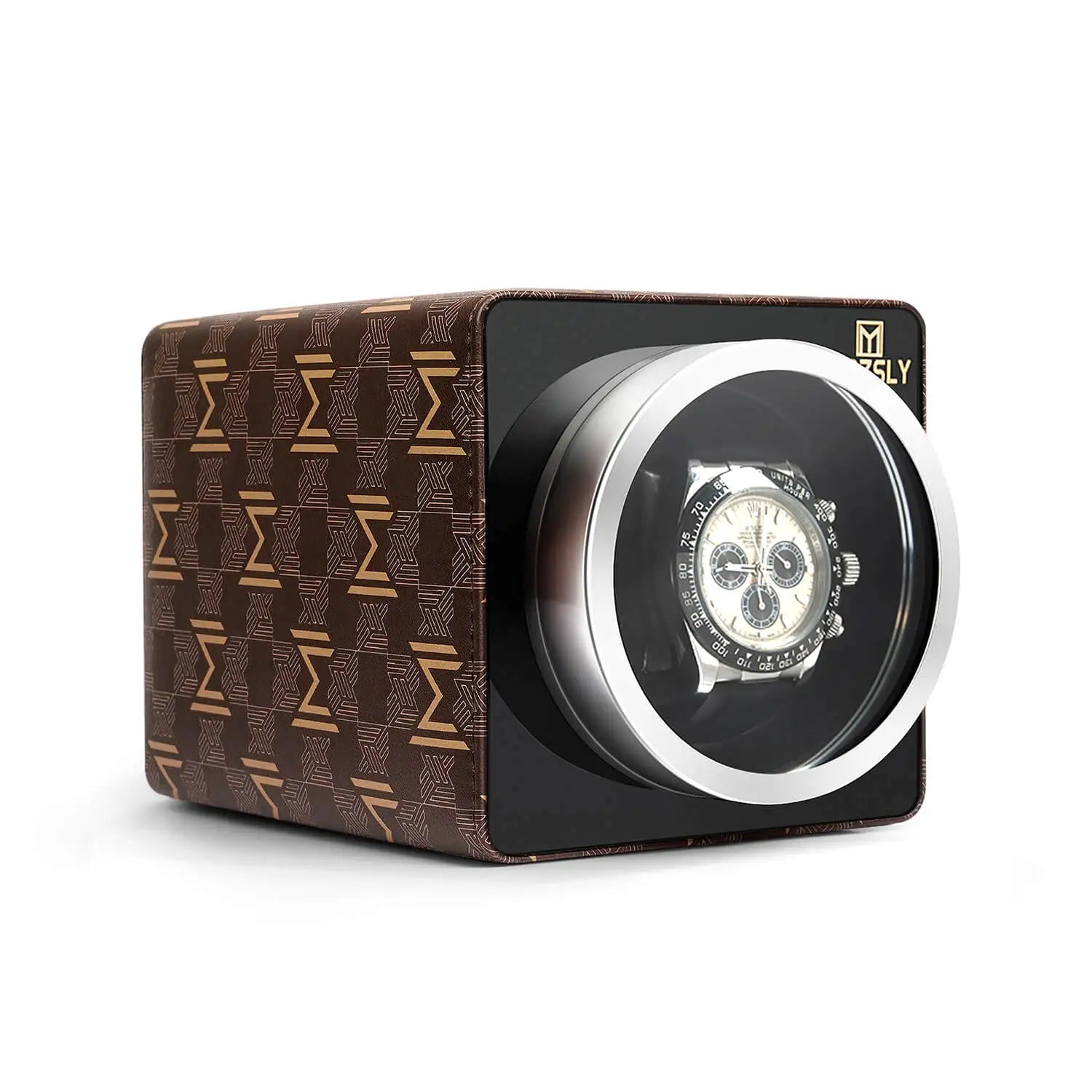 MOZSLY_Single_Watch_Winder_-_Brown_Retro_Prints_01 Immagine principale del prodotto