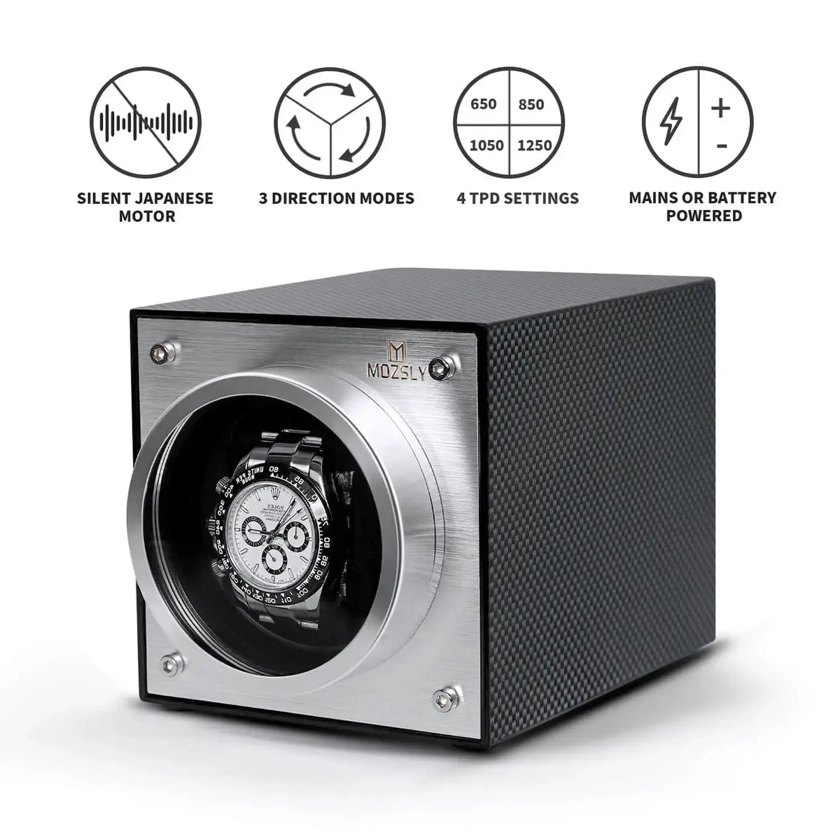 MOZSLY® Watch Winder with Multiple Rotation - Carbon Fiber