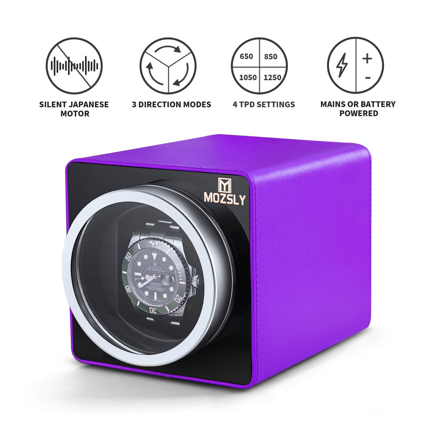 MOZSLY® Single Watch Winder - Purple Leather Secondary image
