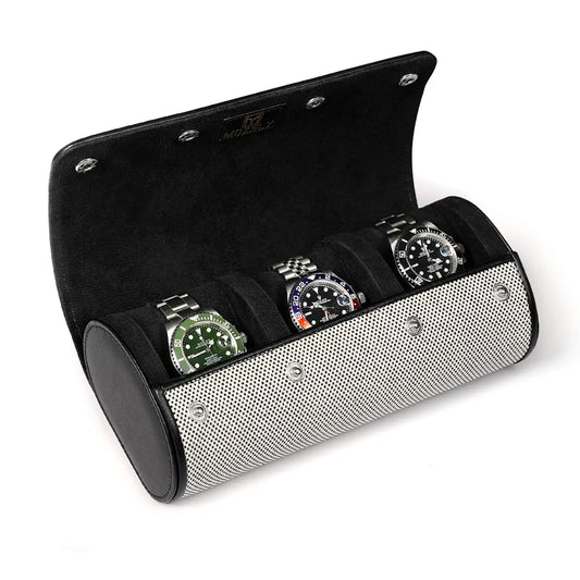 MOZSLY Travel Watch Roll for 3 Watches-Elegant Black-White