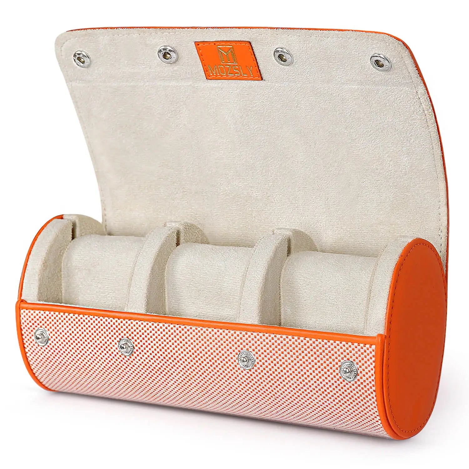 MOZSLY Travel Watch Roll for 3 Watches-Elegant Orange-White -Watch Roll- Mozsly