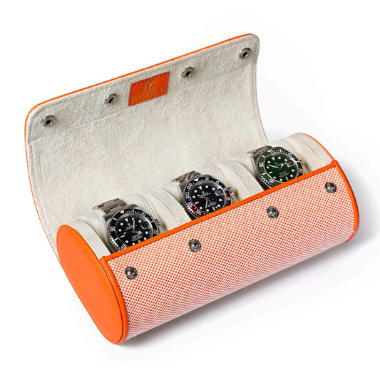 MOZSLY Travel Watch Roll for 3 Watches-Elegant Orange-White