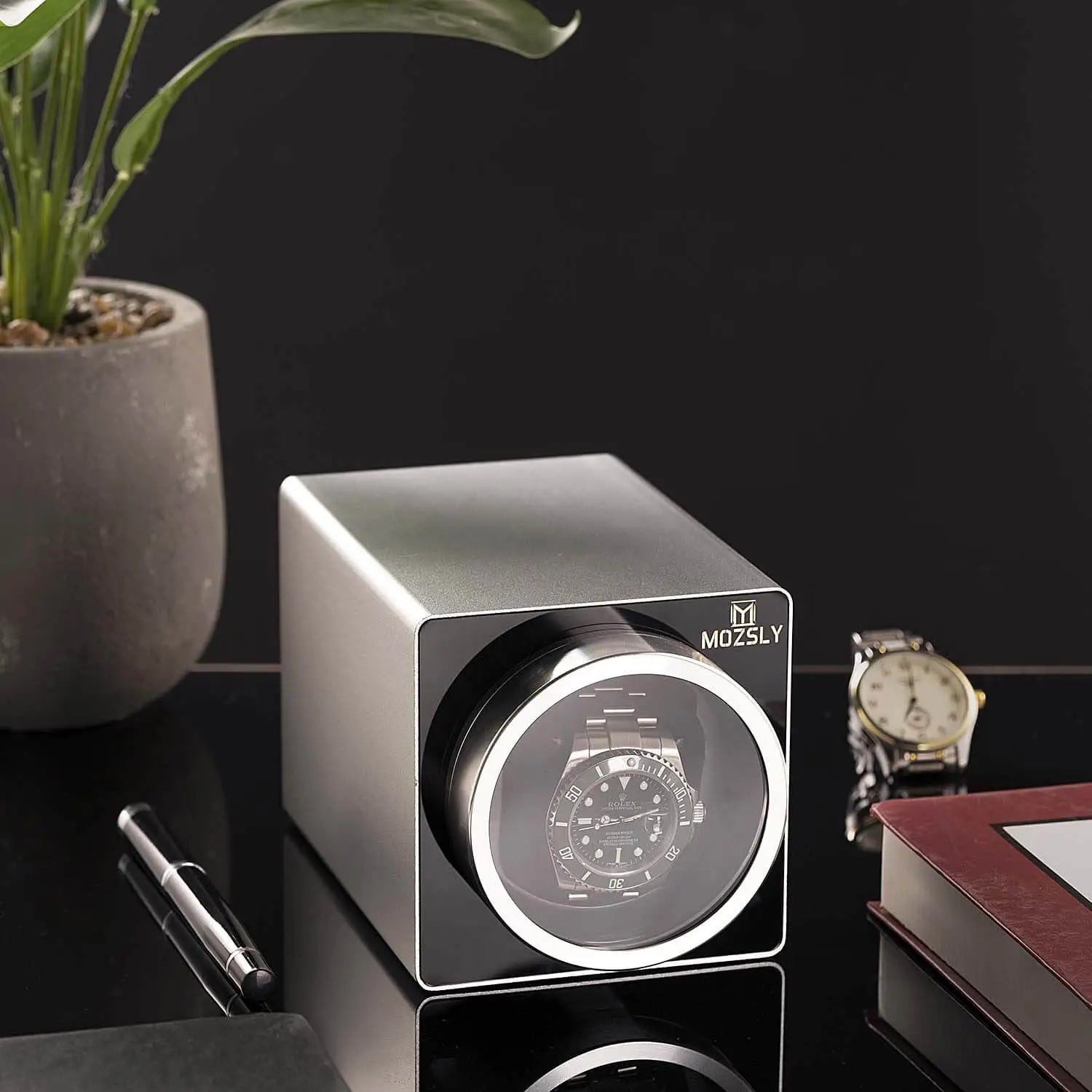 MOZSLY® Single Watch Winder - Space metal  Silver -- Mozsly