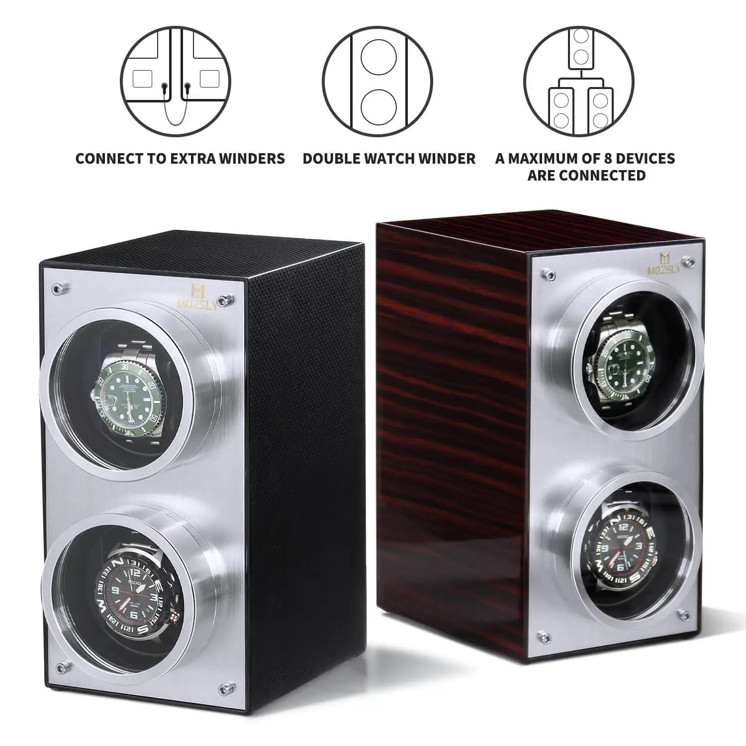 MOZSLY® Double Watch Winder - Red Wood Box Piano Paint_03